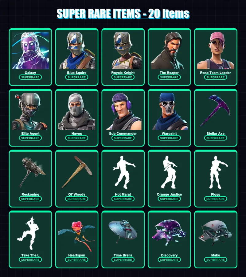 [PC/XBOX/PSN] | Galaxy | Blue Squire | Royale Knight | The Reaper | Rose Team Leader | 64 skin | 52 pickaxe | 74 emote | 64 glider | Lv811