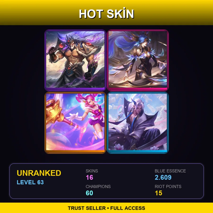 EUW | Lv63 | Unranked | 16 Skin | 60 Champ
