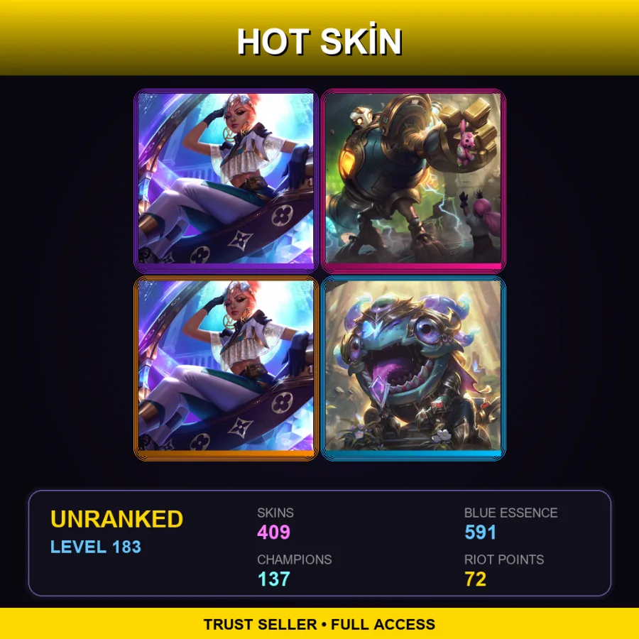 EUNE | Lv183 | Unranked | 409 Skin | 137 Champ — LoL account