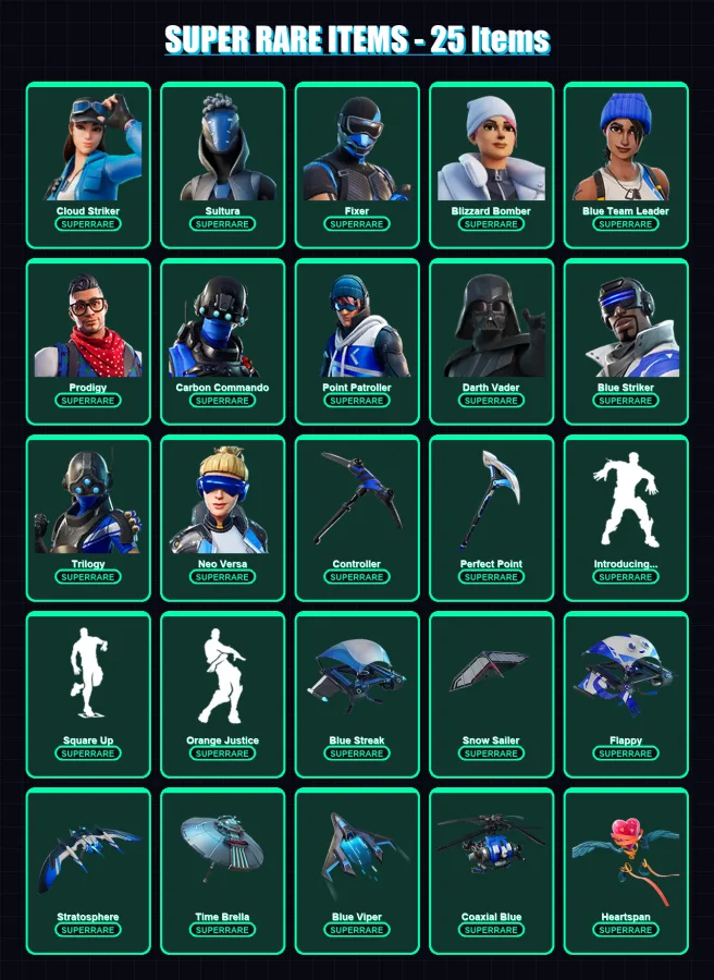 [PS4/PS5/XBOX/PC] | Cloud Striker | Sultura | Fixer | Blizzard Bomber | Blue Team Leader | 116 skin | 101 pickaxe | 106 emote | 105 glider | Lv1111