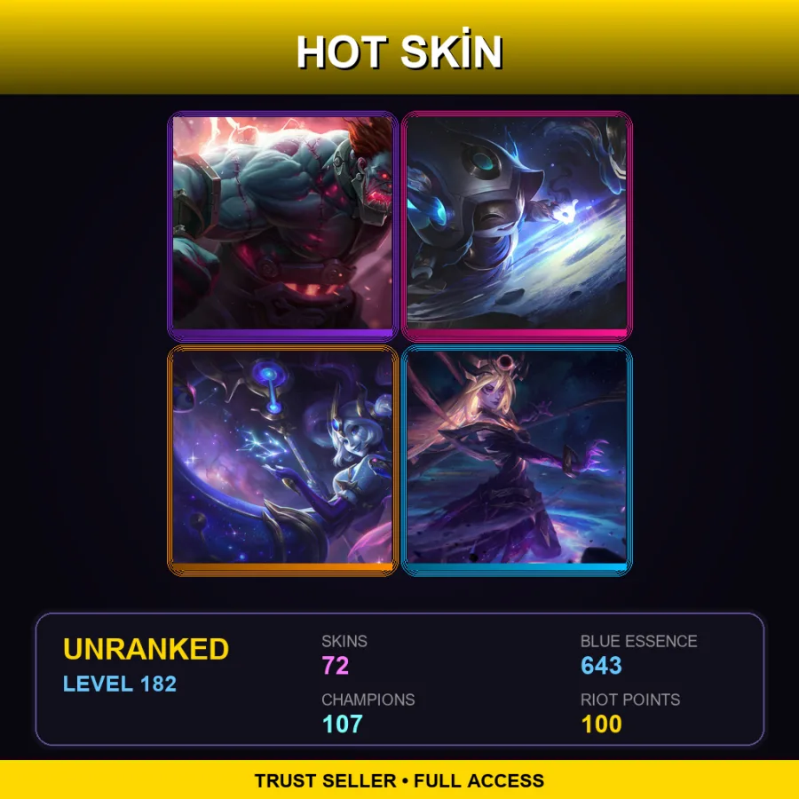 EUNE | Lv182 | Unranked | 72 Skin | 107 Champ — LoL account