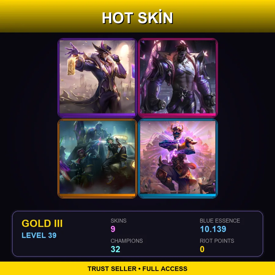 EUW | Lv39 | Gold III | 9 Skin | 32 Champ — LoL account