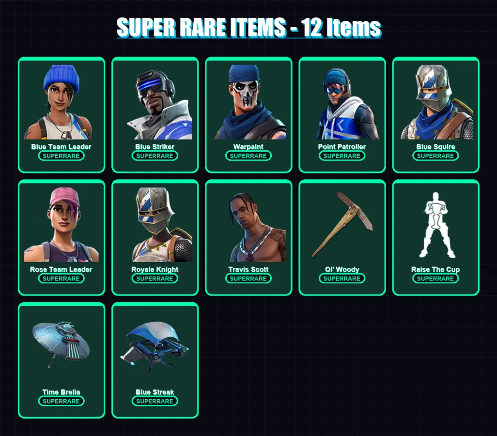 [PS4/PS5/XBOX/PC] | Blue Team Leader | Blue Striker | Warpaint | Point Patroller | Blue Squire | 42 skin | 50 pickaxe | 53 emote | 61 glider | Lv885