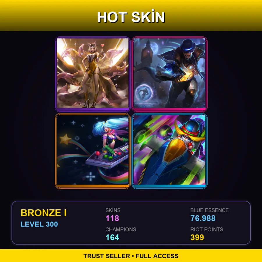 EUW | Lv300 | Bronze I | 118 Skin | 164 Champ