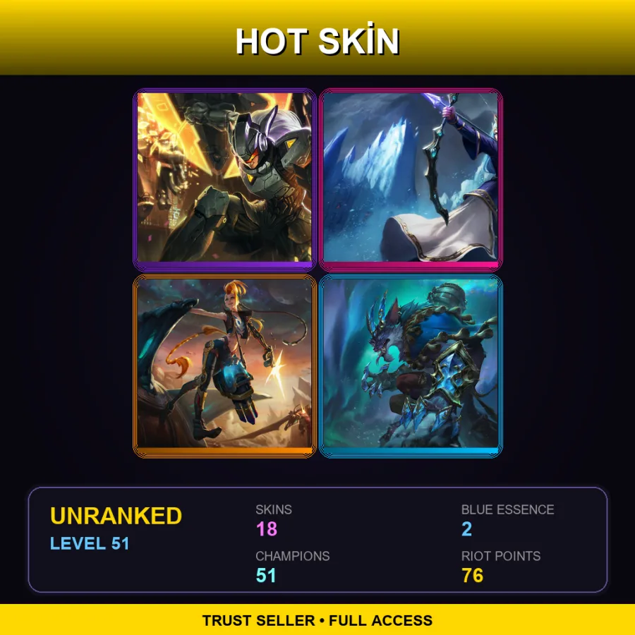 RU | Lv51 | Unranked | 18 Skin | 51 Champ