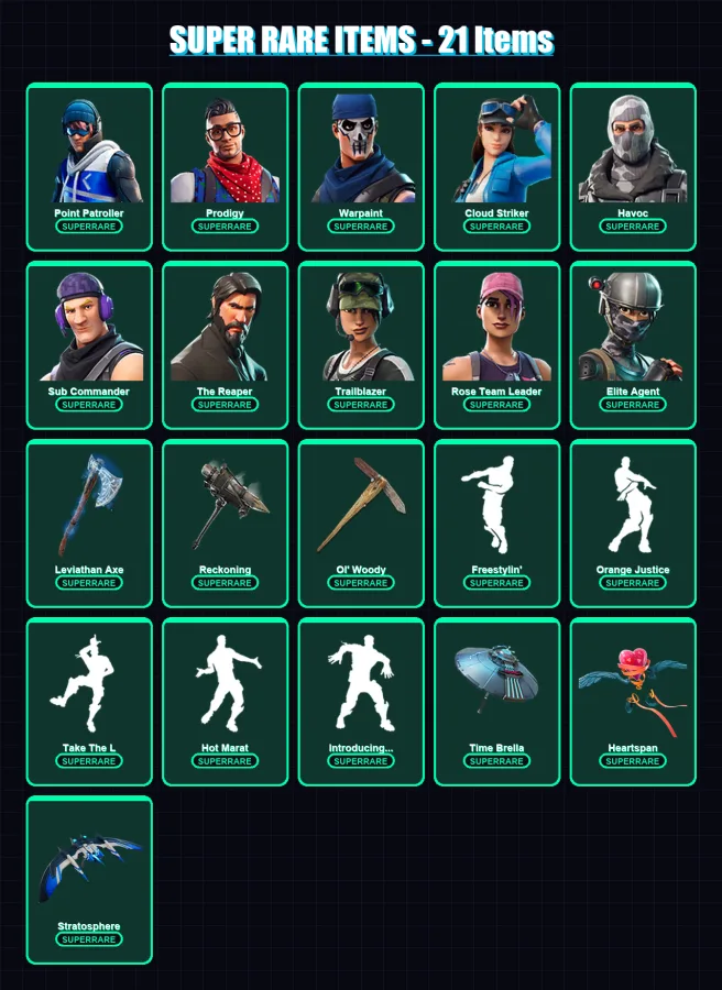 [PC/XBOX] | Point Patroller | Prodigy | Warpaint | Cloud Striker | Havoc | 164 skin | 153 pickaxe | 146 emote | 141 glider | Lv2092