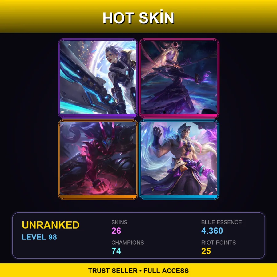 TR | Lv98 | Unranked | 26 Skin | 74 Champ — LoL account