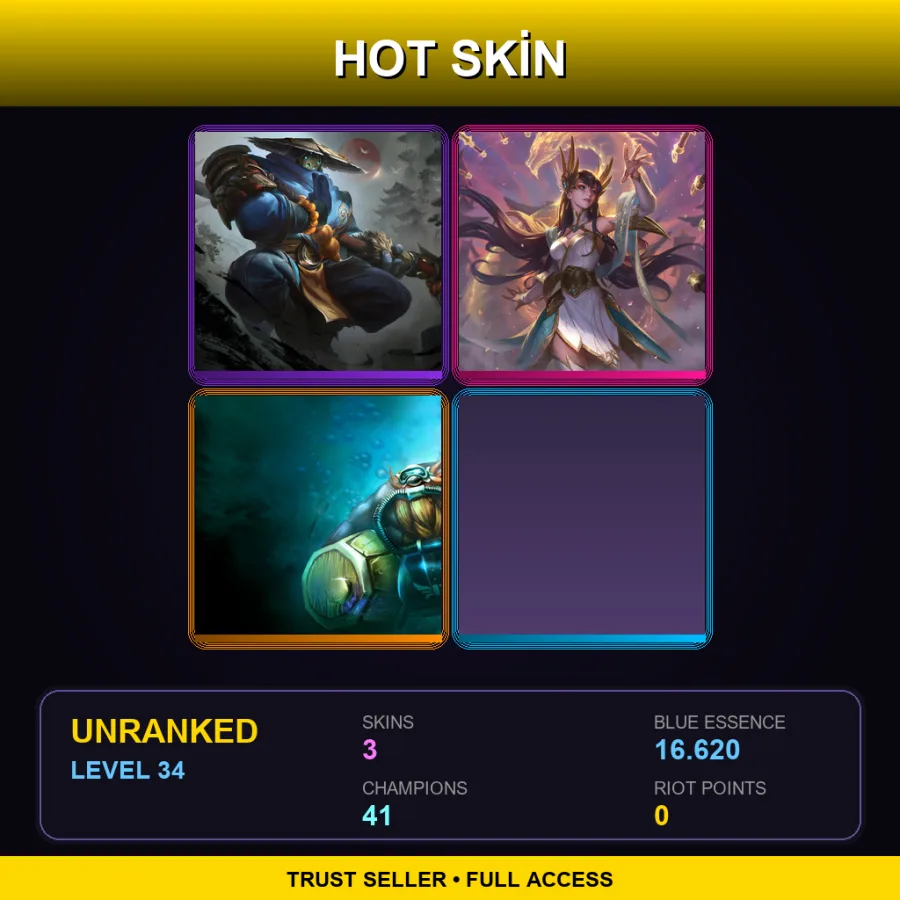 EUW | Lv34 | Unranked | 3 Skin | 41 Champ — LoL account