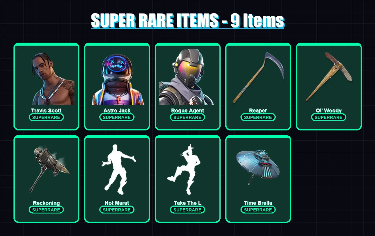 [PC/PSN] | Travis Scott | Astro Jack | Rogue Agent | Calamity | Zenith | 101 skin | 115 pickaxe | 96 emote | 95 glider | Lv1263 — Fortnite account