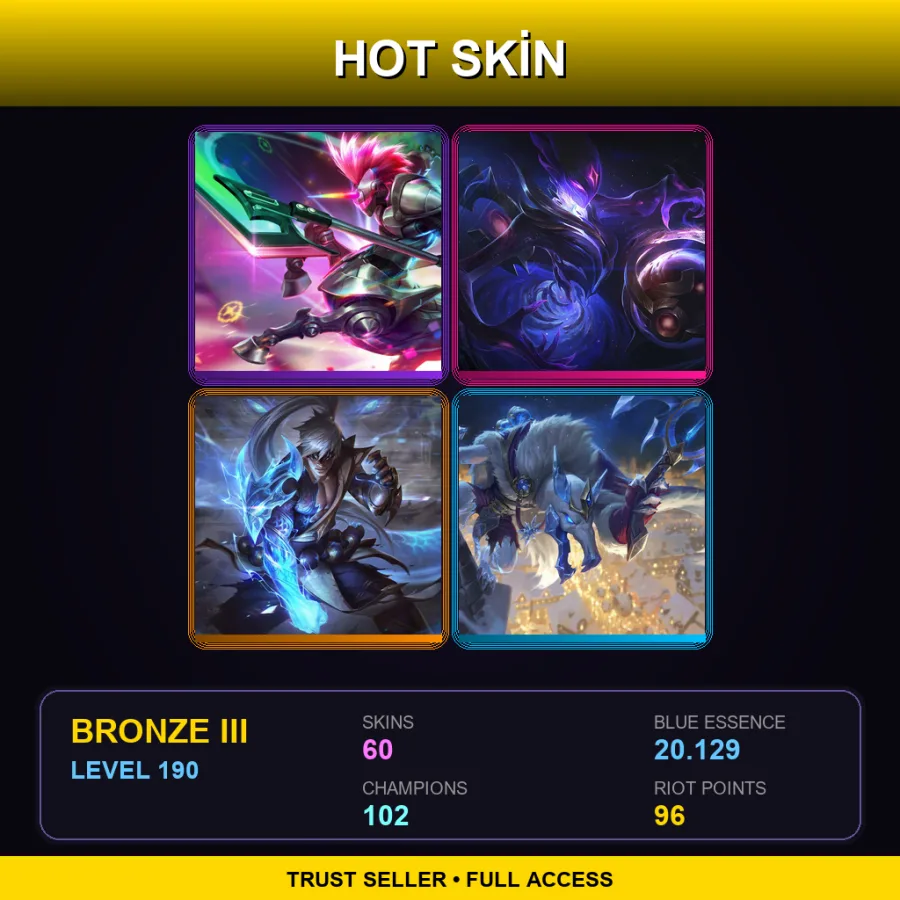 BR | Lv190 | Bronze III | 60 Skin | 102 Champ — LoL account