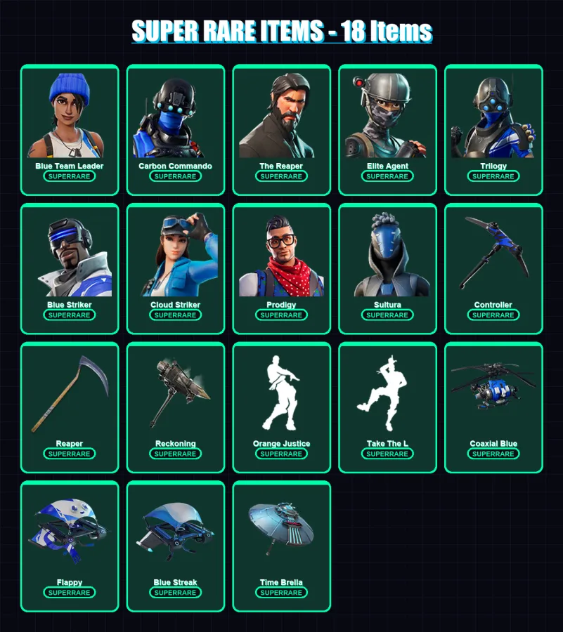 [PS4/PS5/XBOX/PC] | Blue Team Leader | Carbon Commando | The Reaper | Elite Agent | Trilogy | 37 skin | 46 pickaxe | 42 emote | 52 glider | Lv782 — Fortnite account
