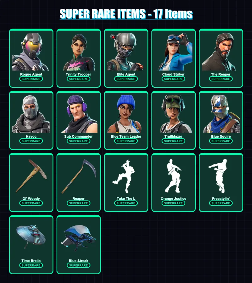 [PC/XBOX] | Rogue Agent | Trinity Trooper | Elite Agent | Cloud Striker | The Reaper | 229 skin | 250 pickaxe | 166 emote | 157 glider | Lv2875 — Fortnite account