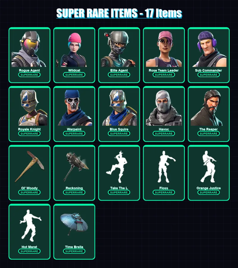 [PC/XBOX/PSN] | Rogue Agent | Wildcat | Elite Agent | Rose Team Leader | Sub Commander | 114 skin | 155 pickaxe | 94 emote | 112 glider | Lv1449