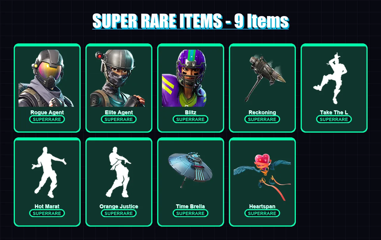 [PC] | Rogue Agent | Elite Agent | Blitz | Calamity | Luxe | 86 skin | 59 pickaxe | 70 emote | 52 glider | Lv609 — Fortnite account