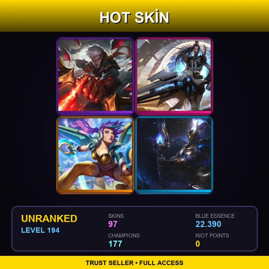 VN | Lv194 | Unranked | 97 Skin | 177 Champ — LoL account