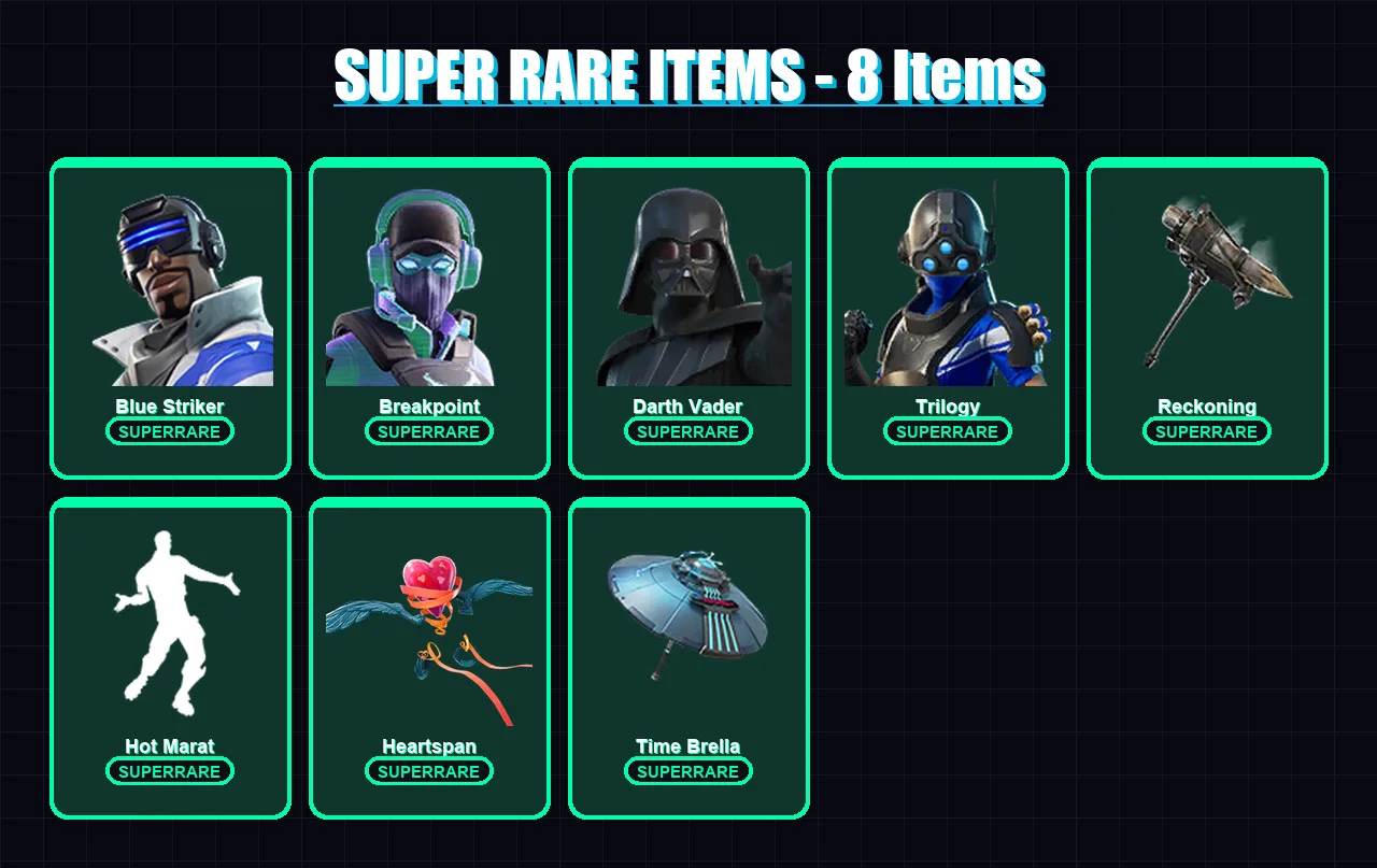 [PS4/PS5/XBOX/PC] | Blue Striker | Breakpoint | Darth Vader | Trilogy | The Ice King | 124 skin | 136 pickaxe | 120 emote | 140 glider | Lv2267