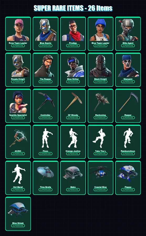 [PS4/PS5/XBOX/PC] | Rose Team Leader | Blue Squire | Prodigy | Blue Team Leader | Elite Agent | 66 skin | 46 pickaxe | 61 emote | 56 glider | Lv616