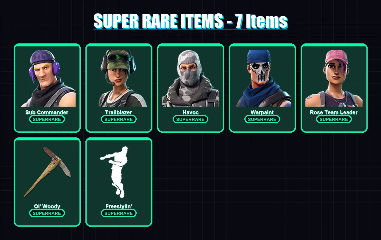 [PC/XBOX/PSN] | Sub Commander | Trailblazer | Havoc | Warpaint | Rose Team Leader | 10 skin | 14 pickaxe | 10 emote | 14 glider | Lv120
