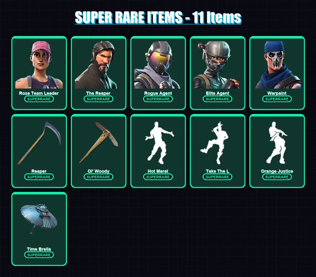 [PC/XBOX/PSN] | Rose Team Leader | The Reaper | Rogue Agent | Elite Agent | Warpaint | 102 skin | 110 pickaxe | 101 emote | 104 glider | Lv1657