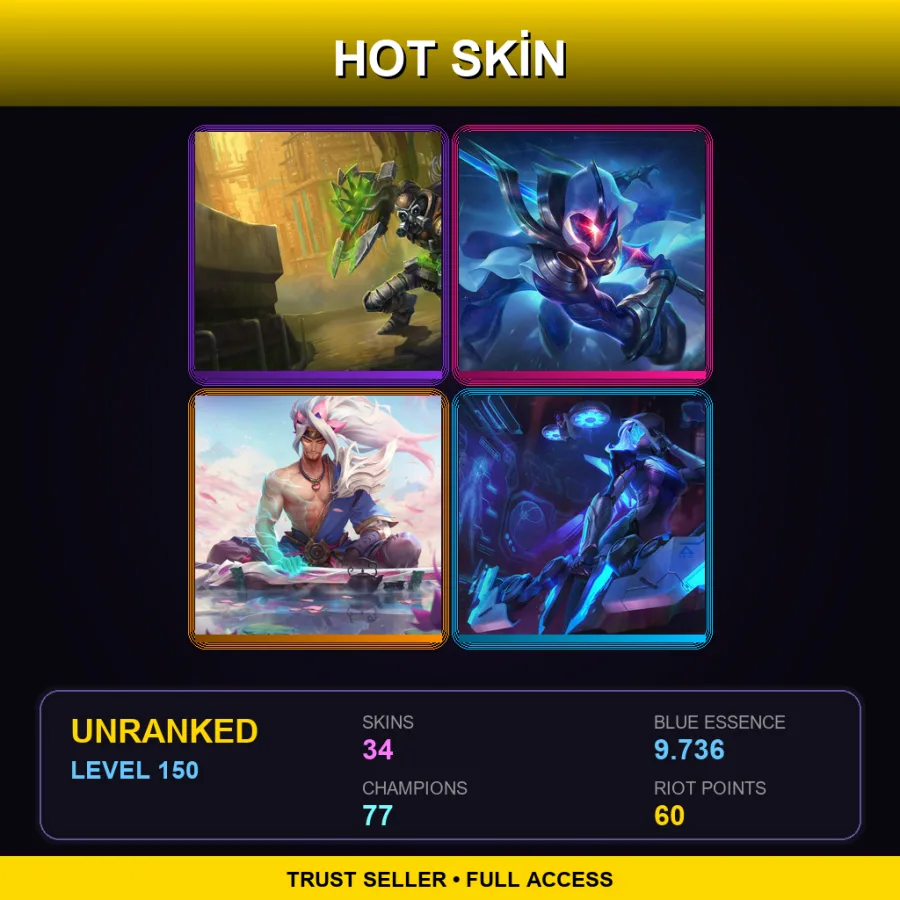 EUNE | Lv150 | Unranked | 34 Skin | 77 Champ