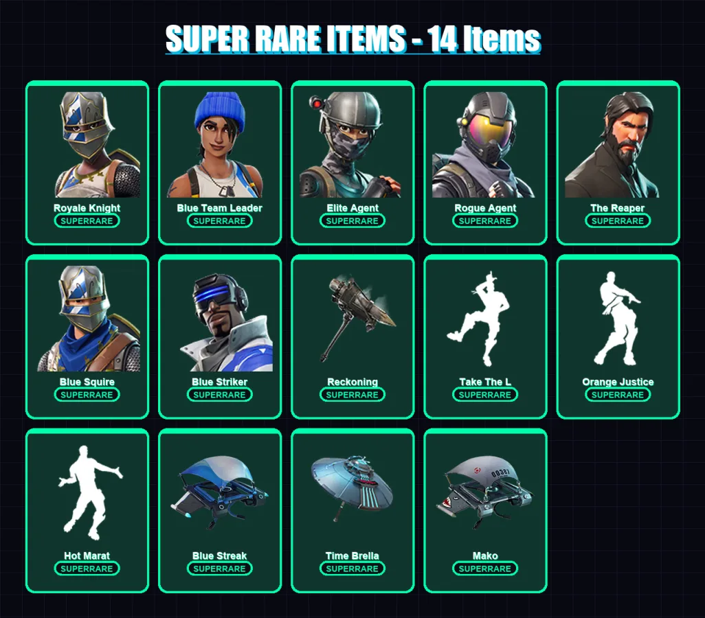 [PS4/PS5/XBOX/PC] | Royale Knight | Blue Team Leader | Elite Agent | Rogue Agent | The Reaper | 62 skin | 66 pickaxe | 79 emote | 66 glider | Lv960