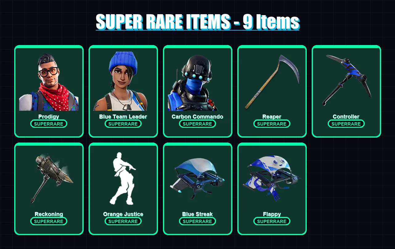 [PS4/PS5/XBOX/PC] | Prodigy | Blue Team Leader | Carbon Commando | Ragnarok | Enforcer | 35 skin | 20 pickaxe | 41 emote | 34 glider | Lv432