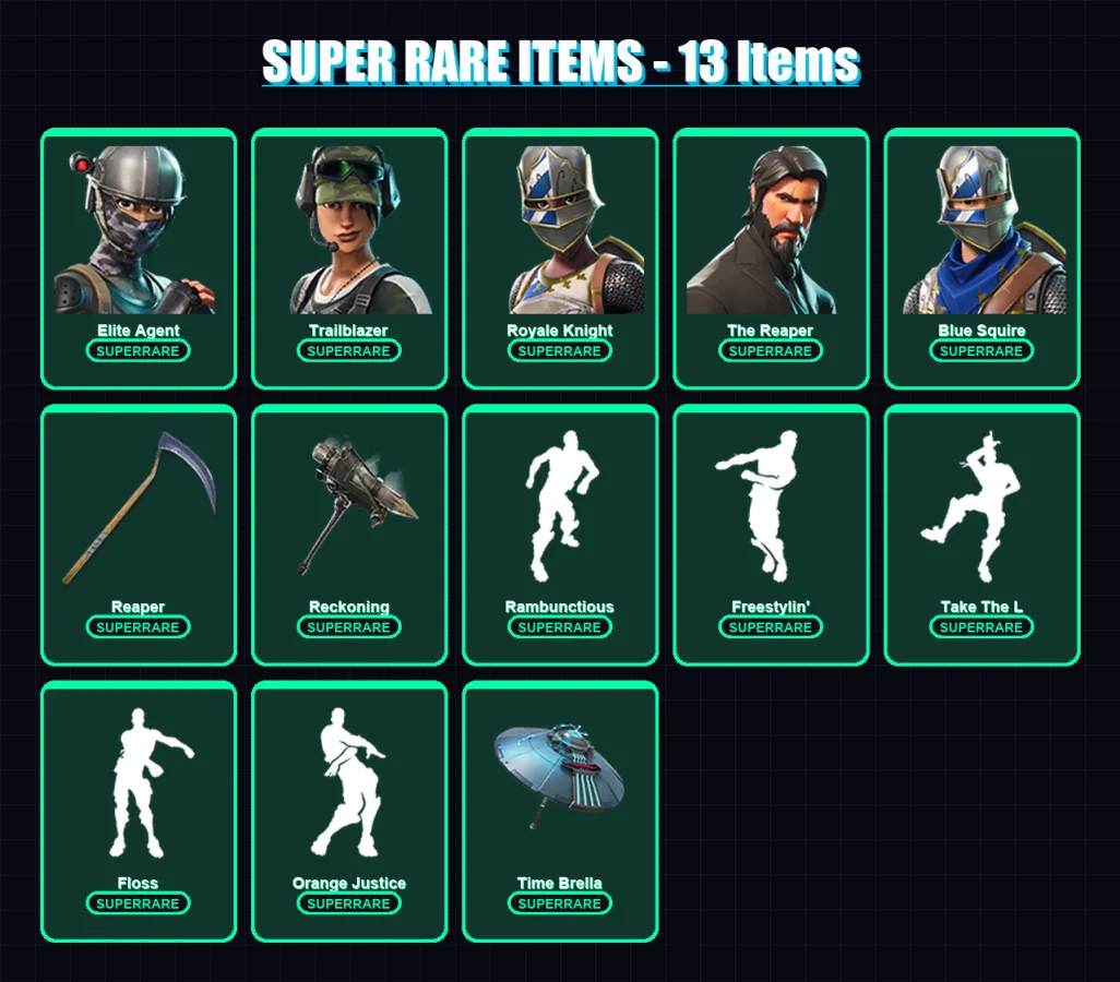 [PC/XBOX/PSN] | Elite Agent | Trailblazer | Royale Knight | The Reaper | Blue Squire | 110 skin | 100 pickaxe | 115 emote | 93 glider | Lv1729