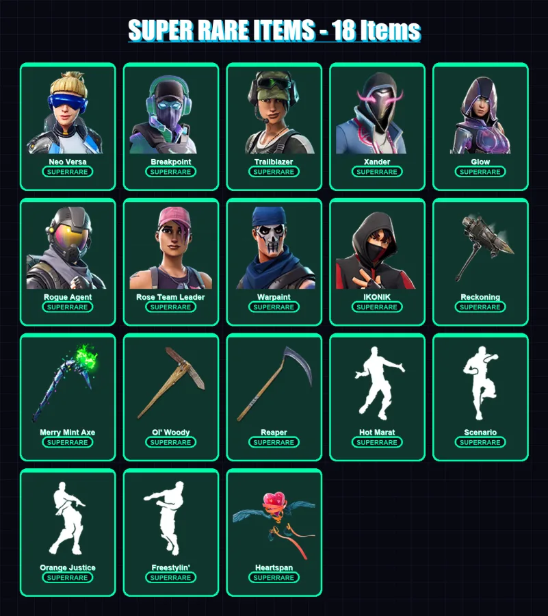 [PC/XBOX/PSN] | Neo Versa | Breakpoint | Trailblazer | Xander | Glow | 130 skin | 124 pickaxe | 149 emote | 119 glider | Lv1847