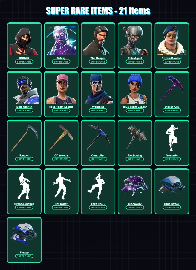 [PC/XBOX/PSN] | IKONIK | Galaxy | The Reaper | Elite Agent | Royale Bomber | 91 skin | 51 pickaxe | 69 emote | 51 glider | Lv557