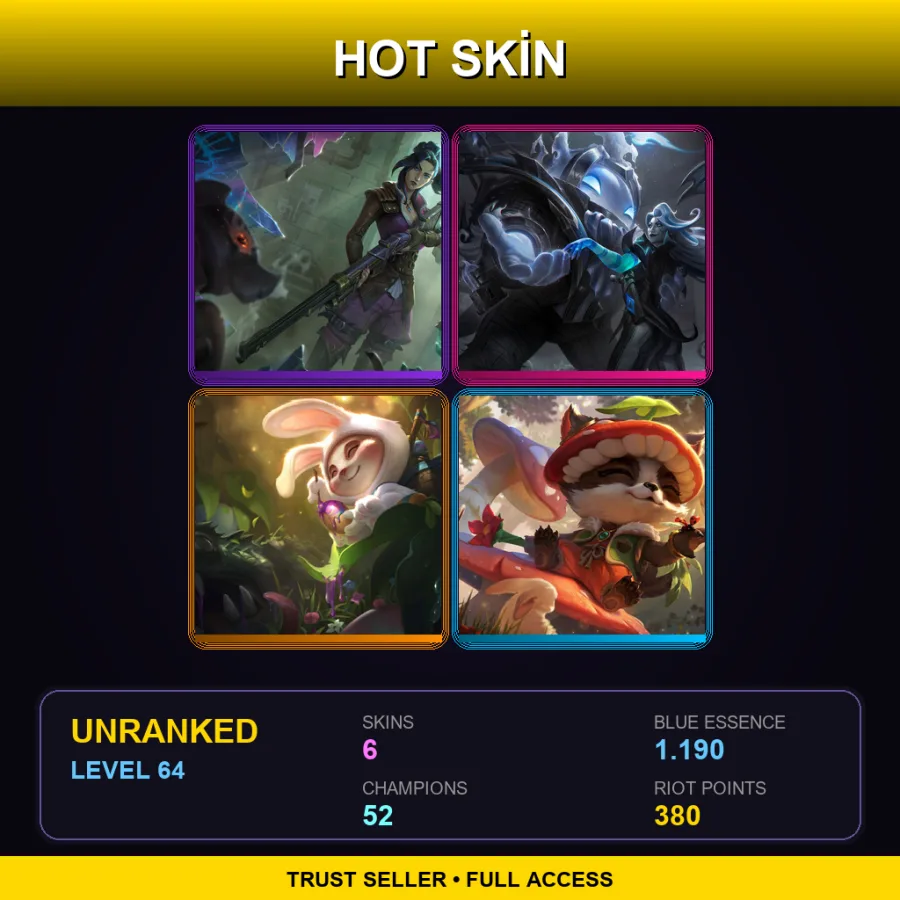 EUW | Lv64 | Unranked | 6 Skin | 52 Champ — LoL account