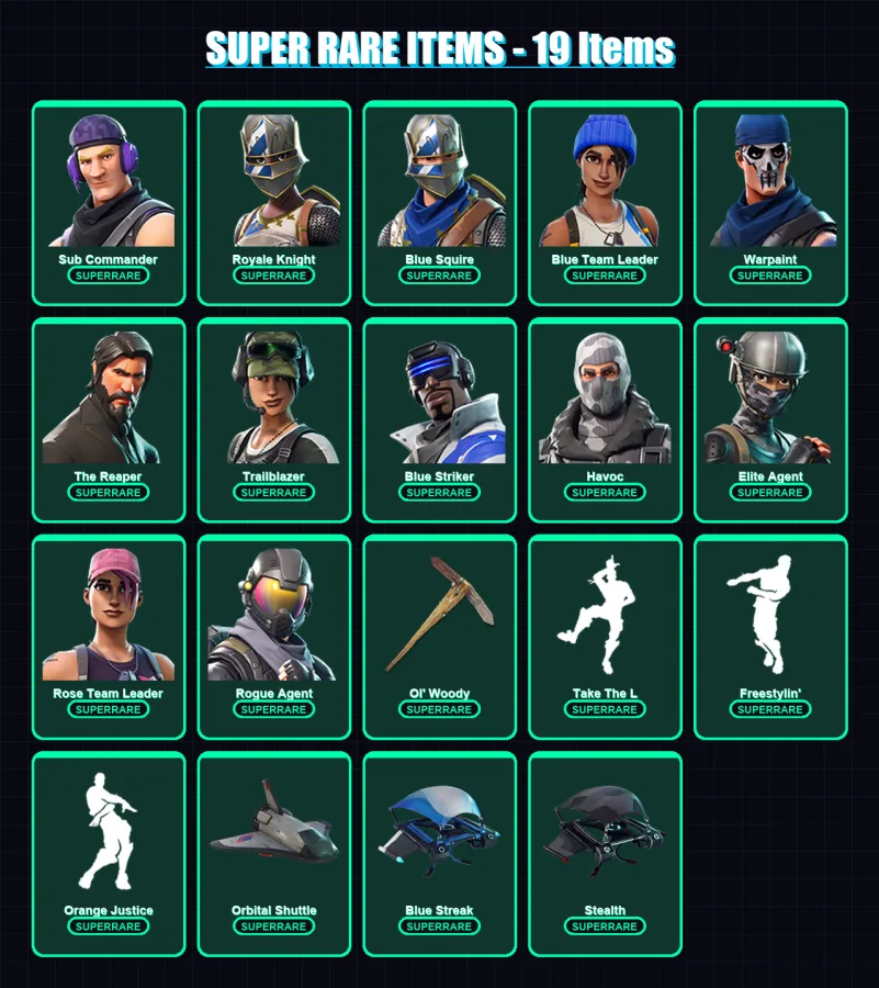 [PC/XBOX] | Sub Commander | Royale Knight | Blue Squire | Blue Team Leader | Warpaint | 75 skin | 59 pickaxe | 56 emote | 57 glider | Lv436