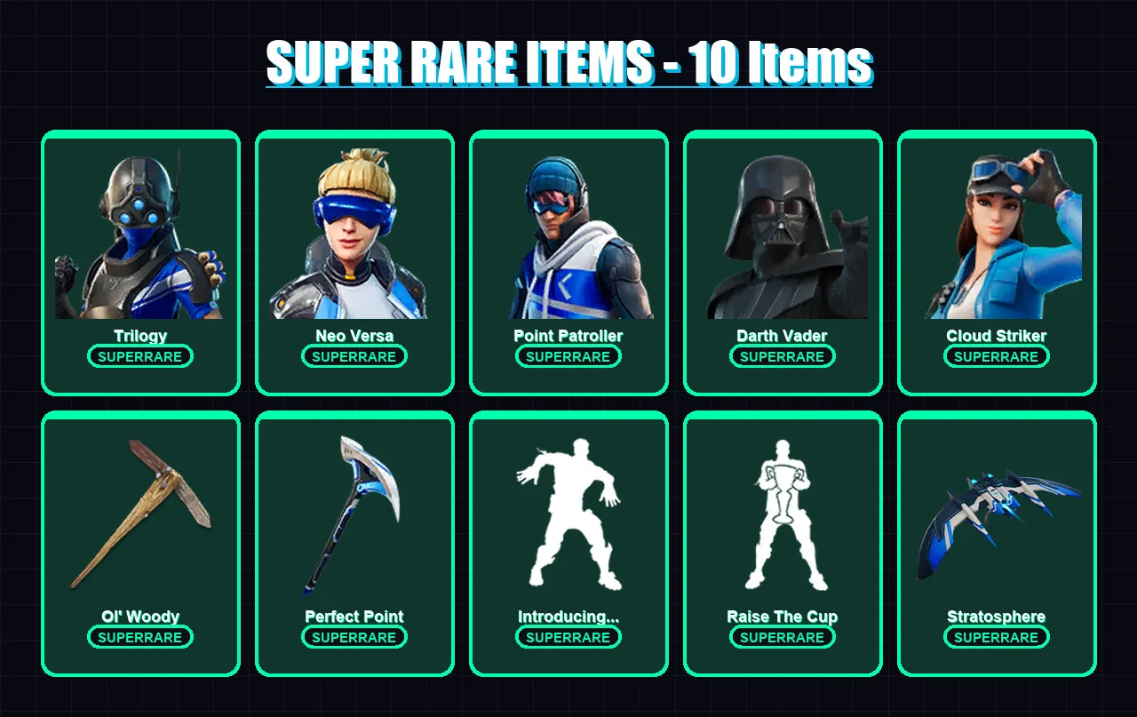 [PC/XBOX/PSN] | Trilogy | Neo Versa | Point Patroller | Darth Vader | Cloud Striker | 140 skin | 145 pickaxe | 173 emote | 113 glider | Lv2169