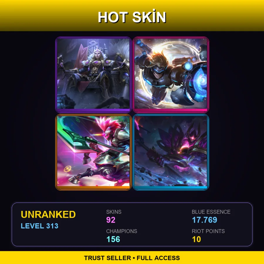 LAS | Lv313 | Unranked | 92 Skin | 156 Champ — LoL account
