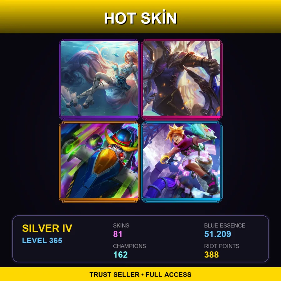 EUW | Lv365 | Silver IV | 81 Skin | 162 Champ