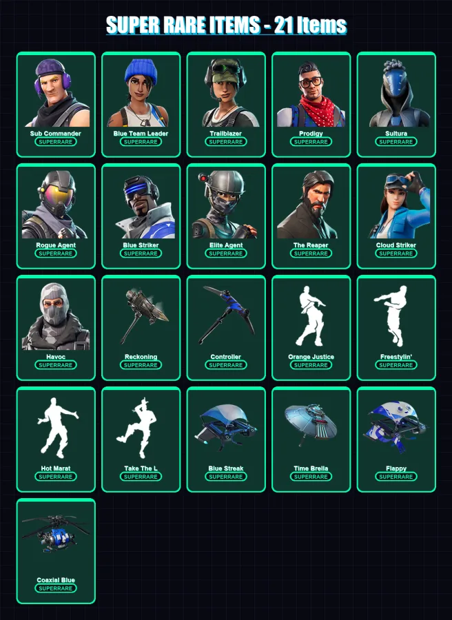 [PS4/PS5/XBOX/PC] | Sub Commander | Blue Team Leader | Trailblazer | Prodigy | Sultura | 106 skin | 124 pickaxe | 111 emote | 106 glider | Lv1446