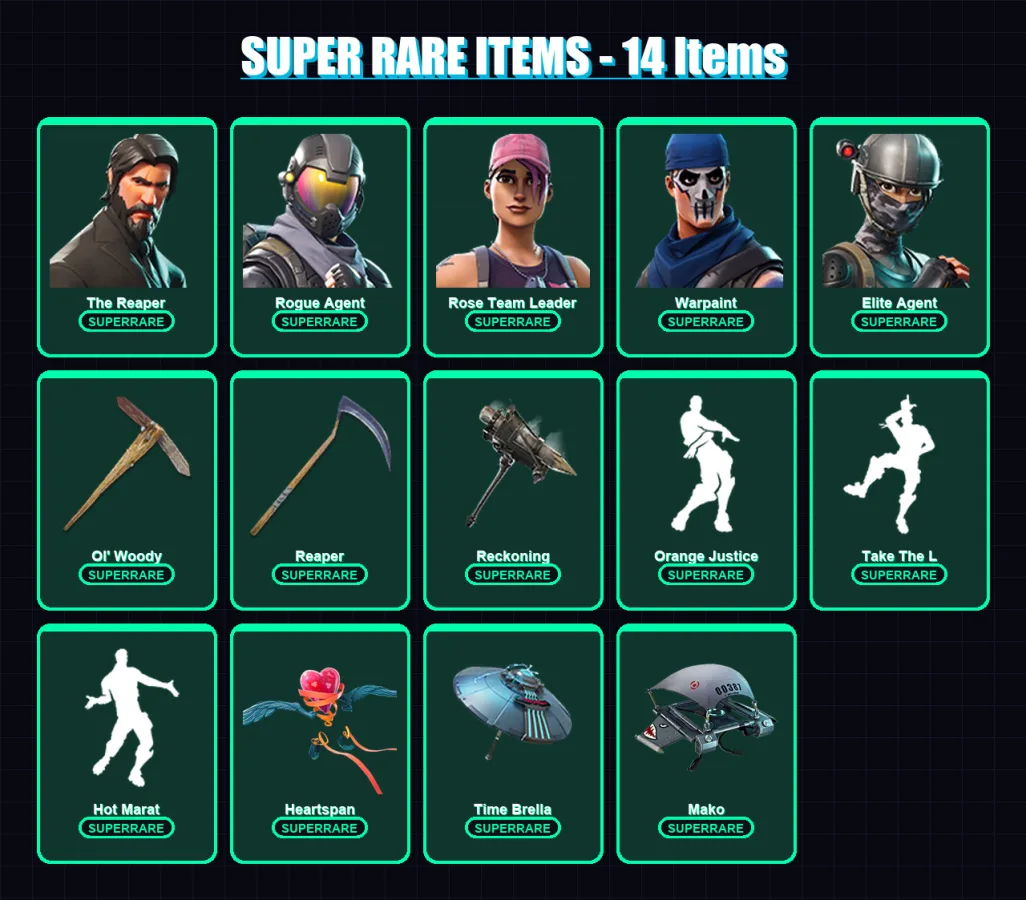 [PC/XBOX/PSN] | The Reaper | Rogue Agent | Rose Team Leader | Warpaint | Elite Agent | 74 skin | 48 pickaxe | 61 emote | 47 glider | Lv654