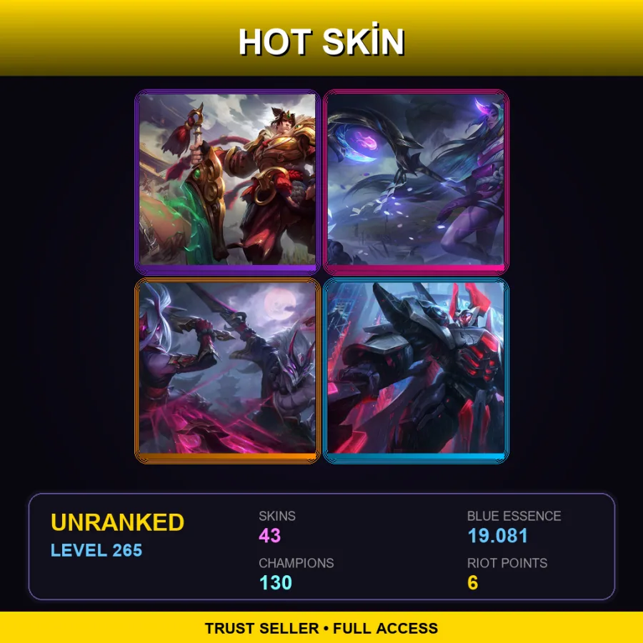 BR | Lv265 | Unranked | 43 Skin | 130 Champ — LoL account