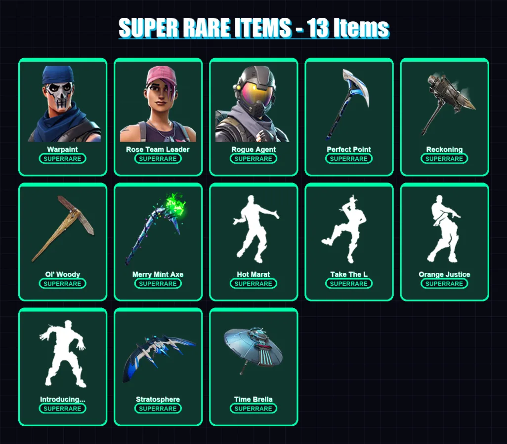 [PC/XBOX] | Warpaint | Rose Team Leader | Rogue Agent | Peter Griffin | Rox | 178 skin | 191 pickaxe | 167 emote | 165 glider | Lv2374