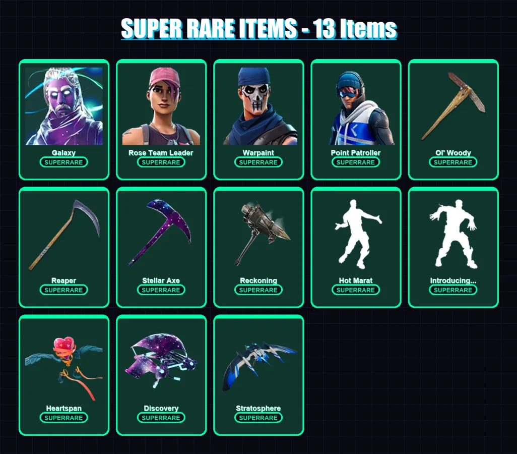 [PS4/PS5/XBOX/PC] | Galaxy | Rose Team Leader | Warpaint | Point Patroller | Midas | 62 skin | 60 pickaxe | 86 emote | 67 glider | Lv698