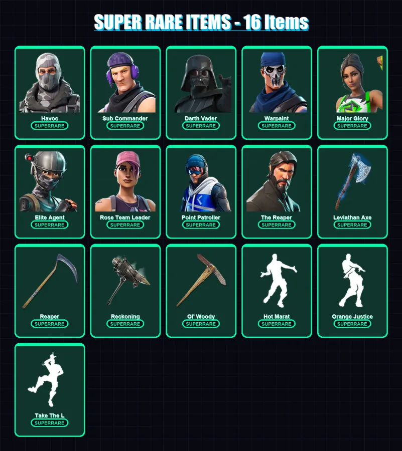 [PC/PSN] | Havoc | Sub Commander | Darth Vader | Warpaint | Major Glory | 351 skin | 362 pickaxe | 297 emote | 248 glider | Lv4304