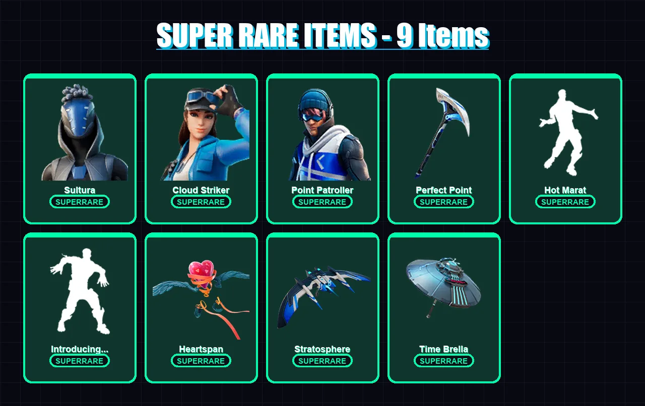 [PC/XBOX] | Sultura | Cloud Striker | Point Patroller | Lynx | Sorana | 142 skin | 143 pickaxe | 132 emote | 141 glider | Lv1958