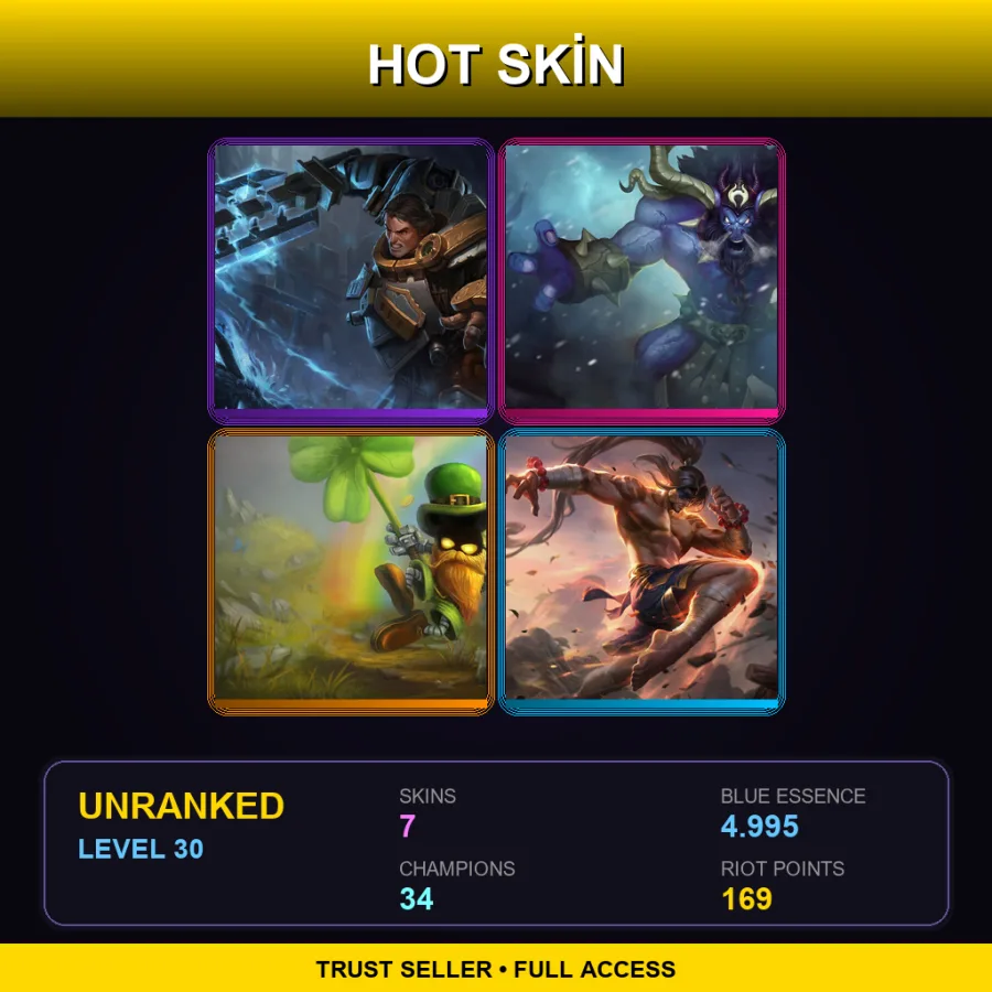 EUW | Lv30 | Unranked | 7 Skin | 34 Champ