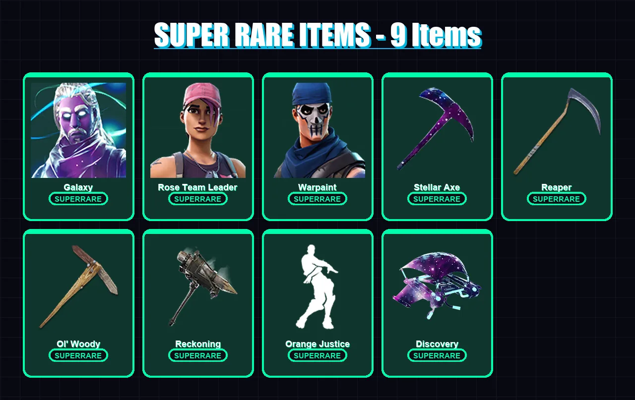 [PC/PSN] | Galaxy | Rose Team Leader | Warpaint | Red Knight | Raptor | 62 skin | 53 pickaxe | 80 emote | 50 glider | Lv693