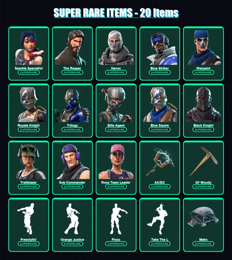 [PC/XBOX] | Sparkle Specialist | The Reaper | Havoc | Blue Striker | Warpaint | 26 skin | 25 pickaxe | 24 emote | 22 glider | Lv297