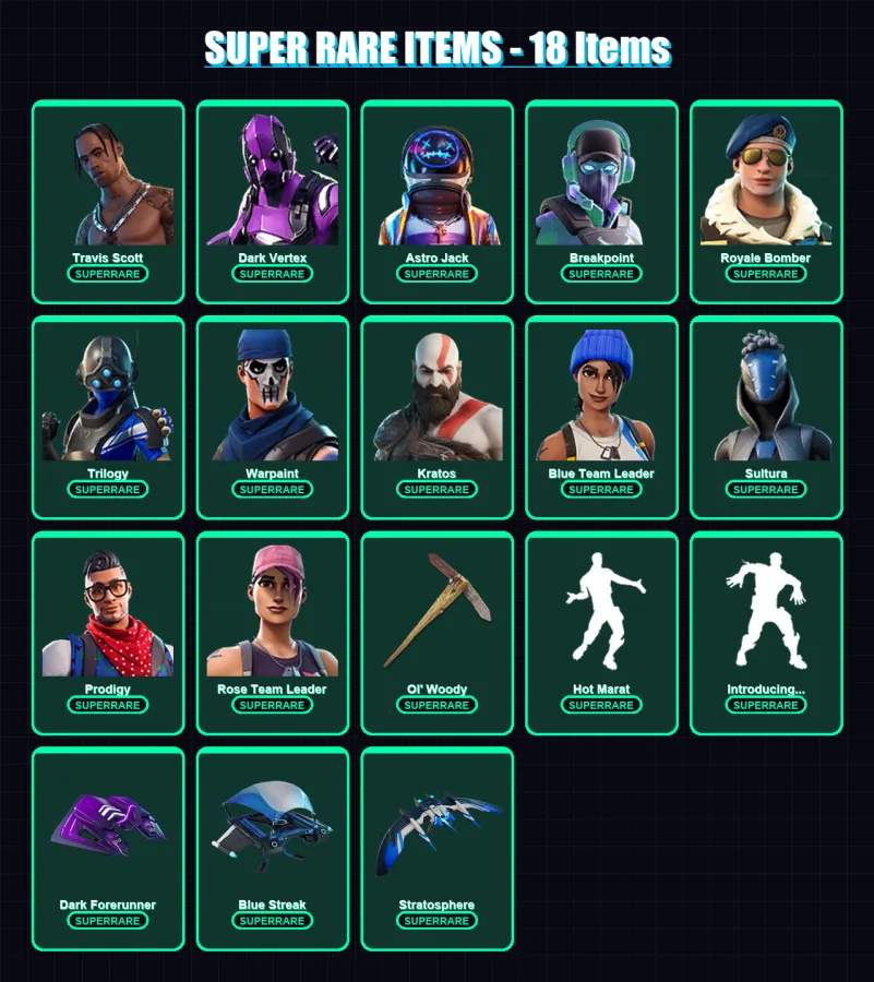 [PS4/PS5/PC] | Travis Scott | Dark Vertex | Astro Jack | Breakpoint | Royale Bomber | 132 skin | 168 pickaxe | 149 emote | 131 glider | Lv1932 — Fortnite account