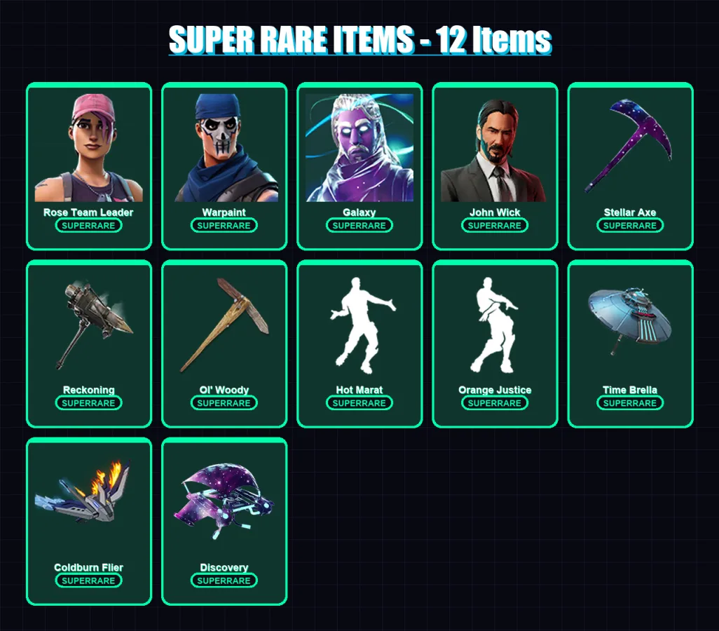 [PC/XBOX/PSN] | Rose Team Leader | Warpaint | Galaxy | John Wick | Blackheart | 329 skin | 293 pickaxe | 207 emote | 206 glider | Lv2041