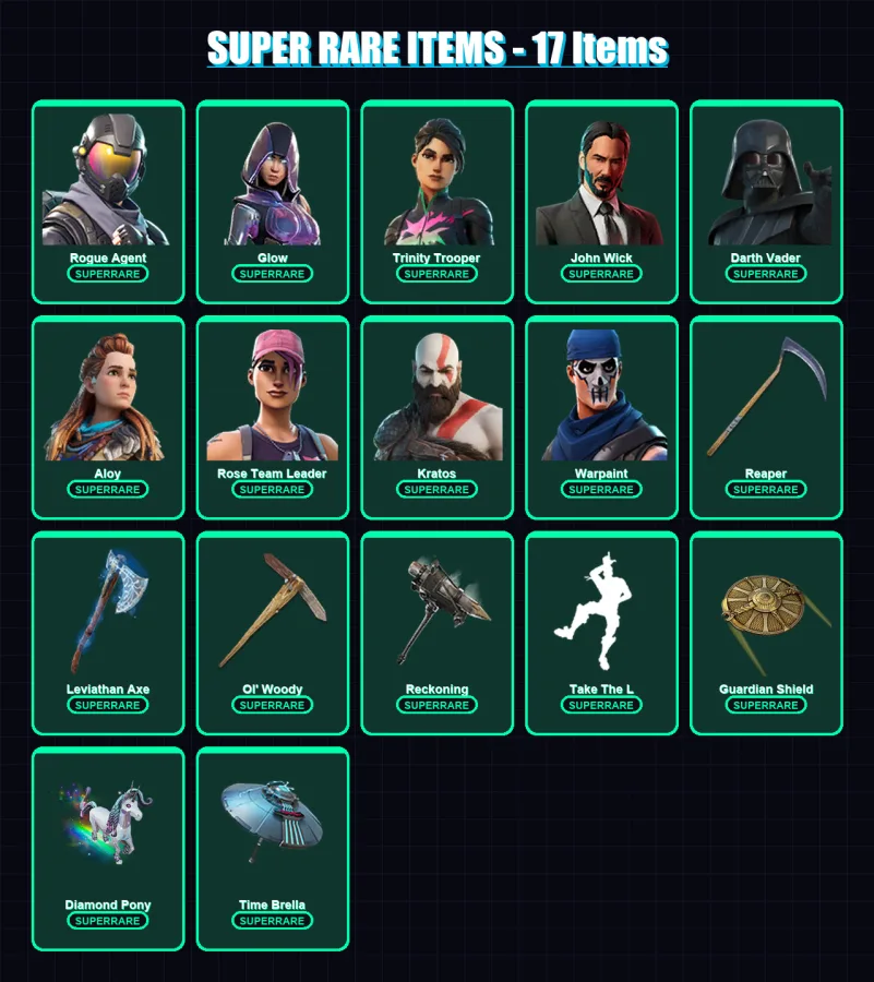 [PC/PSN] | Rogue Agent | Glow | Trinity Trooper | John Wick | Darth Vader | 574 skin | 458 pickaxe | 376 emote | 263 glider | Lv3351 — Fortnite account