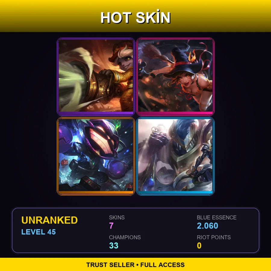 LAS | Lv45 | Unranked | 7 Skin | 33 Champ — LoL account