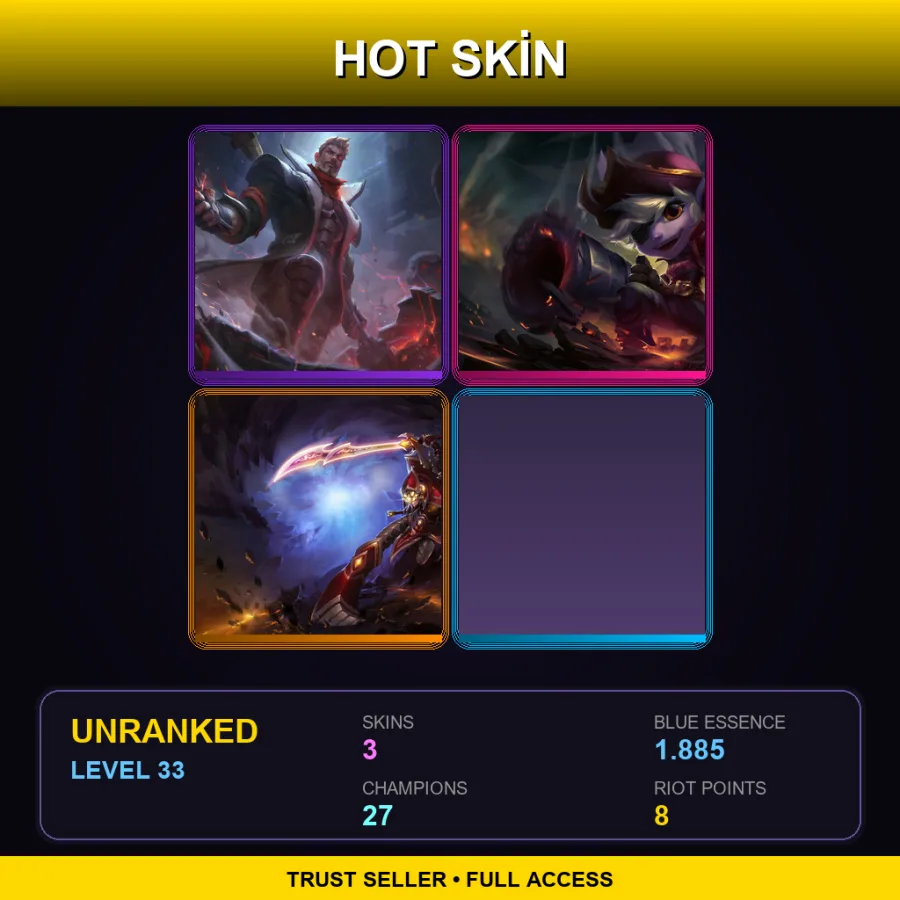 NA | Lv33 | Unranked | 3 Skin | 27 Champ — LoL account