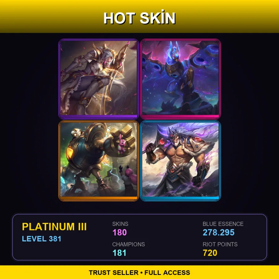 EUNE | Prestige Battle Queen Diana | Cosmic Flight Anivia | Victorious Blitzcrank | 180 Skin | 181 Champ | Platinum III | Lv381